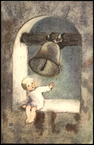 Ansichtskarte  Kind an Turmglocke, Frieden auf Erden 1932
