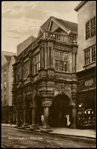 Postcard Exeter Exeter Guildhall mit Ladengeschäft Curry's Cycles 1910