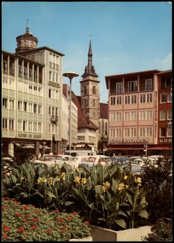 Ansichtskarte Stuttgart Marktplatz, Autos, Spielwaren-Geschäft 1960