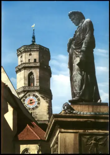 Ansichtskarte Stuttgart Schillerdenkmal mit Stiftskirche 1970