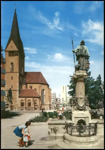 Stuttgart Leonhardskirche mit Nachtwächterbrunnen, spielende Kinder 1970