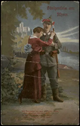 Stolzenfels-Koblenz Grenadier und Mädchen vor Schloss Stolzenfels 1917