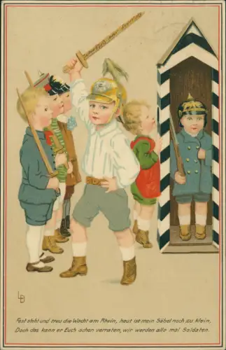 Ansichtskarte  Patriotika Kinder Jungen als Soldaten WK1 Künstlerkarte 1914