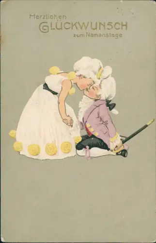 Geburtstag Birthday Kinder als Adlige Mädchen küsst Jungen 1912