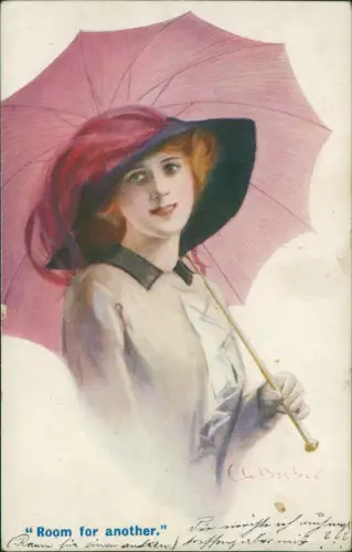Künstlerkarte Mode elegante Frau Regenschirm Room for another 1913