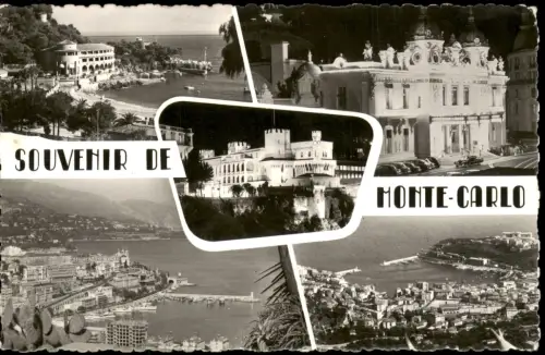 Monaco Mehrbildkarte Souvenir  Monte-Carlo Fürstenpalast, Casino und Hafen 1962