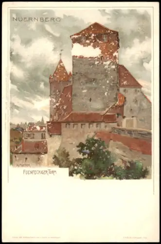 Ansichtskarte Nürnberg Fünfeckiger Turm, Künstlerkarte 1900