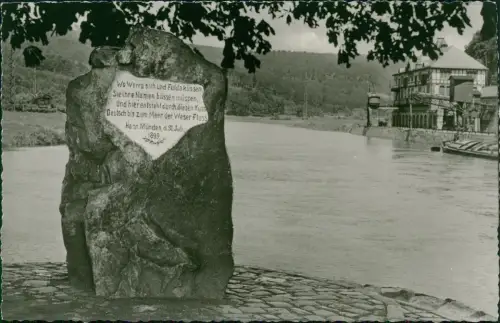Ansichtskarte Hann. Münden Partie am Weserstein, Kran Hafen - Fotokarte 1965