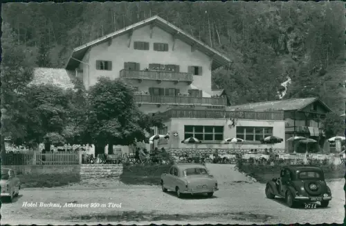 Ansichtskarte Achensee Autos vor dem Hotel Buchau Fotokarte Tirol 1961