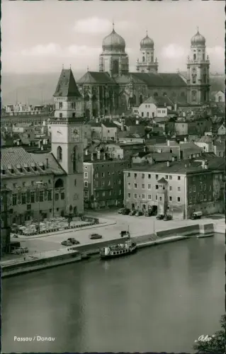 Ansichtskarte Passau Stadt mit Donauschiff Treppen - Fotokarte 1961