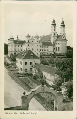 Ansichtskarte Rot an der Rot Straßenpartie Kirche und Schloß Fotokarte 1940