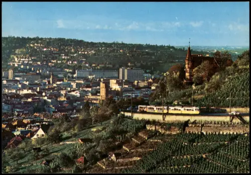 Stuttgart Panorama-Ansicht Neue Weinsteige Tram Straßenbahn 1970