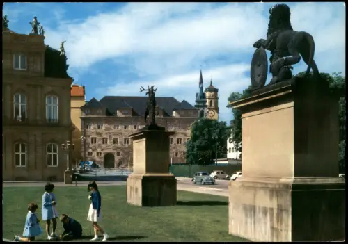 Stuttgart Blick vom Neuen Schloss zur Stiftskirche, VW Käfer, Kinder 1970
