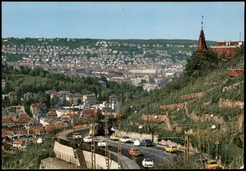Ansichtskarte Stuttgart Panorama-Ansicht Verkehr a.d. Neue Weinsteige 1974