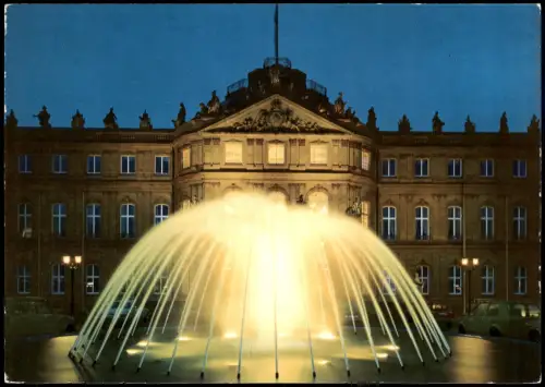 Ansichtskarte Stuttgart Neues Schloss beleuchtete Wasserspiele 1980