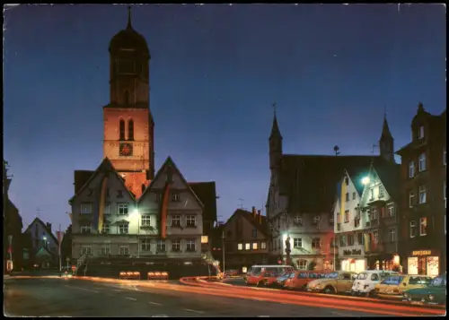 Biberach an der Riß Marktplatz beleuchtet, Autos u.a. Volkswagen VW Käfer 1985