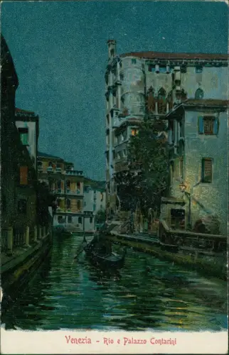 Venedig Venezia Rio e Palazzo Contarini Gondel bei Mondschein 1907