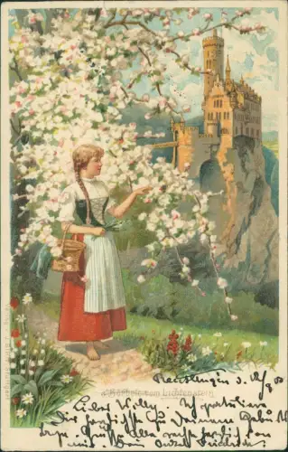 Lichtenstein Württemberg   das Barbele vom Schloß - Mädchen 1903 Prägekarte