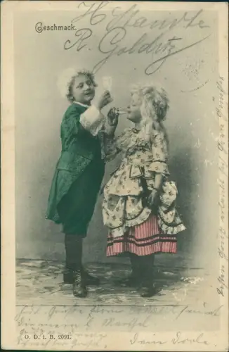 Kinder Künstlerkarte Jung aif Alt Adlige beim Sekt trinken 1904