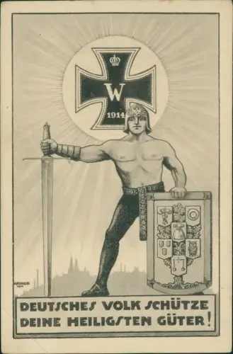Patriotika Militaria DEUTSCHES VOLK SCHÜTZE DEINE HEILIGSTEN GÜTER 1914