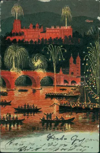 Heidelberg Heidelberger Schloss Schiffe Feuerwerk Illumination 1912