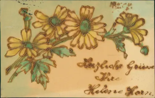Ansichtskarte  Künstlerkarten handgefertigt Sonnenblumen coloriert 1907