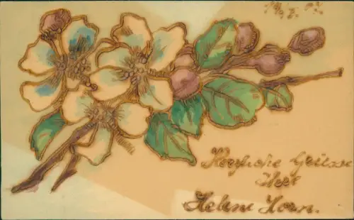 Ansichtskarte  Künstlerkarte handgefertigt Blumen coloriert 1907