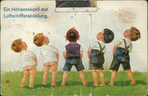 Jungen Scherzkarte Ein Höhenrekord derLuftschifferabteilung. Luftschiffer 1914