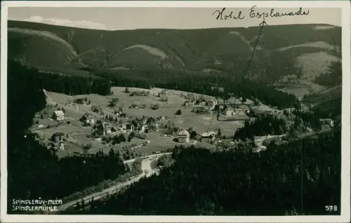 Spindlermühle Špindlerův Mlýn Stadt Markierung Hotel Esplande Fotokarte 1930