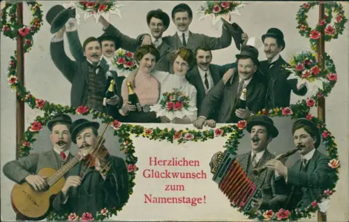 Ansichtskarte  Geburtstag Birthday Feiernde Musizierende Künstlerkarte 1914