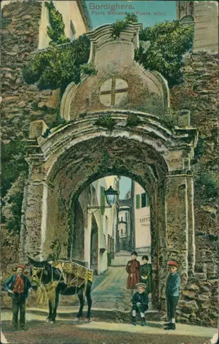 Cartolina Bordighera Porta Sottana Paese alto Kinder Esel 1912