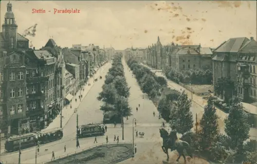 Postcard Stettin Szczecin Paradeplatz Straßenbahn 1917  gel. Feldpost