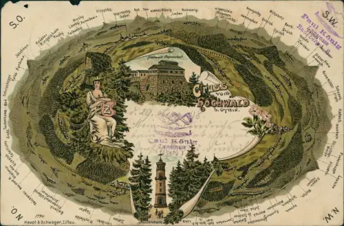 Ansichtskarte Litho AK Oybin Hochwald Rundblick Aussichtsturm 1898