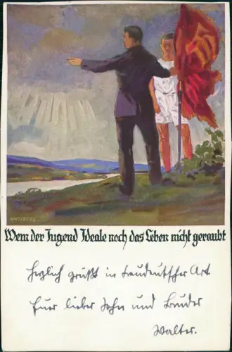 Künstlerkarte Turner mit Flagge Deutsche Turnerschaft Jugend Ideale 1924