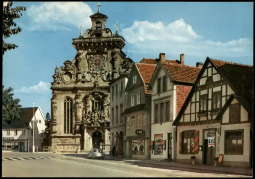 Ansichtskarte Bückeburg Stadtkirche, Langestraße, Geschäfte, Auto 1970