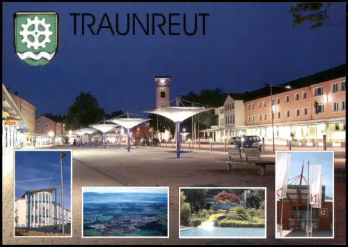Ansichtskarte Traunreut Mehrbild-AK u.a. Traunpassage EKZ, Freibad uvm. 2000