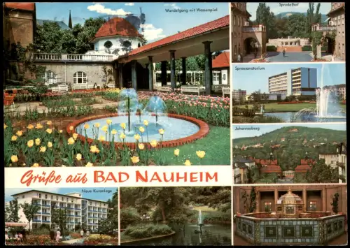 Bad Nauheim Mehrbild-AK Spreesanatorium Sprudelhof Wandelgang Wasserspiel 1968