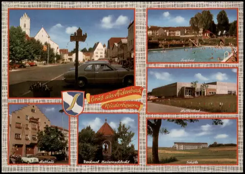 Aidenbach Mehrbild-AK Freibad, Schule, Denkmal Bauernschlacht uvm. 1970