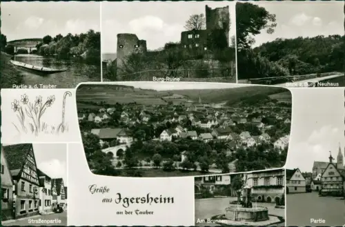 Ansichtskarte Igersheim Mehrbild Tauber Partie Straße 1965
