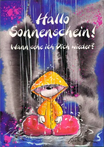 Ansichtskarte  Diddl-Maus im Regenmantel - Hallo Sonnenschein! 1995