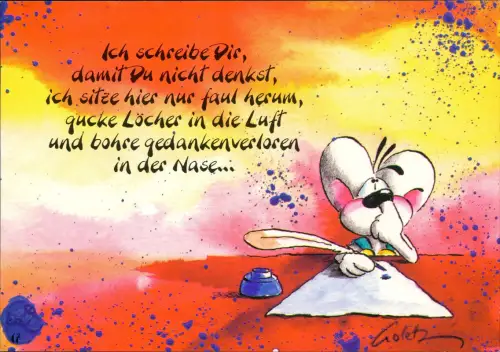 Ansichtskarte  Diddl-Maus beim Briefeschreiben (Nase bohren) 1991