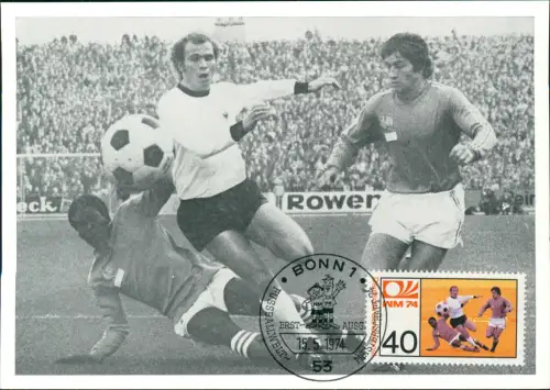 Ansichtskarte  Fußball Länderspiel Deutschland Frankreich 1974 Sonderstempel