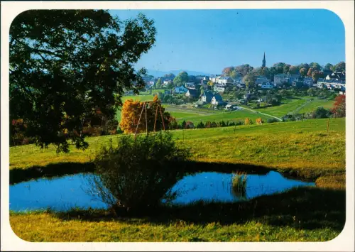 Schöneck (Vogtland) Panorama mit Teich und Stadtansicht im Hintergrund 1995