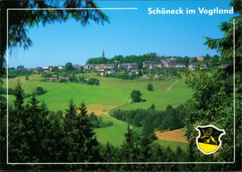 Ansichtskarte Schöneck (Vogtland) Panorama-Ansicht mit Stadtwappen 1995