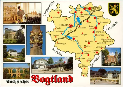 Oelsnitz Sächsisches Vogtland, Gebietskarte mit Sehenswürdigkeiten 1999