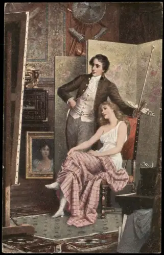 Ansichtskarte  Im Atelier (Gemälde von C. Schweninger) 1910