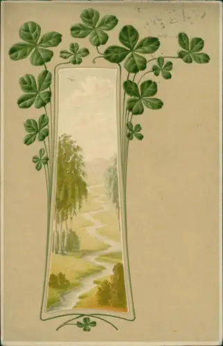 Ansichtskarte  Künstlerkarte JUGENDSTIL Art noveau Glücksklee 1906