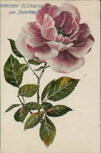 Ansichtskarte  Geburtstag Birthday Rose Rosa Silber 1917 Silberprägung