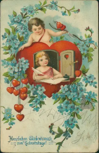 Amor Engel Leben im Herz Veilchen Geburtstag Birthday 19112 Prägekarte