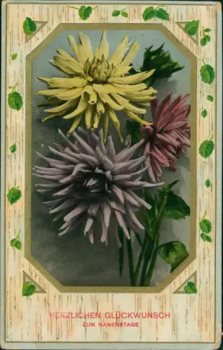 Geburtstag Birthday Lindenholz Rahmen - Dahlien Blume 1911 Silber-Effekt